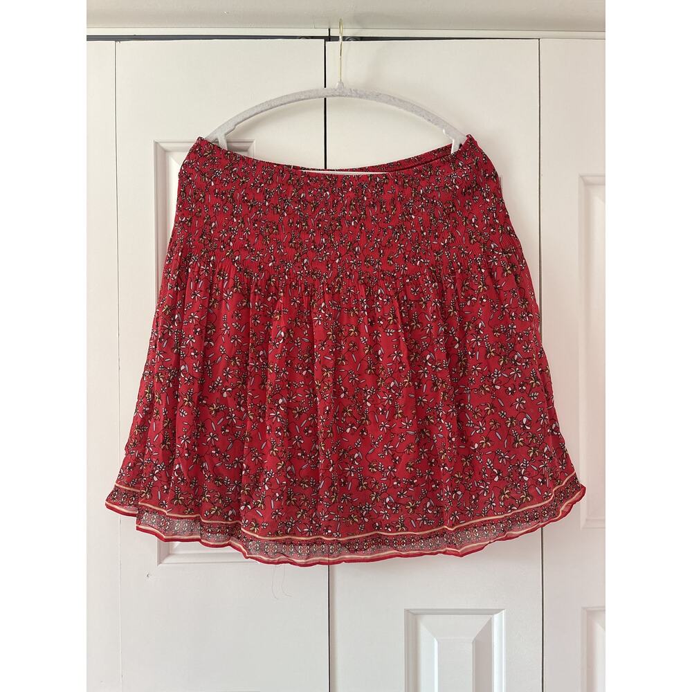 Max Studio Red Floral Smocked Skirt L - Picture 2 of 7
